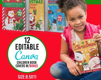 Peut inclure: Douze couvertures de livres pour enfants modifiables Canva avec une couverture bonus. Les couvertures présentent un thème de Noël avec des illustrations de Père Noël, de pingouins et d'autres personnages d'hiver. Les couvertures mesurent 8,5 pouces par 11 pouces.