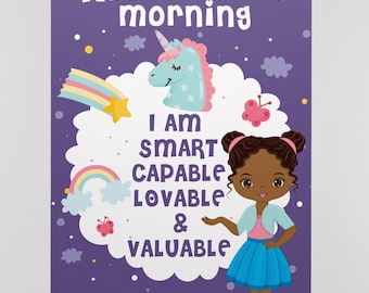 Cartel de afirmación para niñas pequeñas, afirmaciones positivas imprimibles en 5 tamaños de póster, afirmaciones diarias, cartel de citas positivas, arte de pared