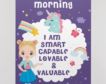 Cartel de afirmación para niñas, Impresiones positivas imprimibles en 5 tamaños de póster, Afirmación diaria, Cartel de citas positivas, Arte de pared