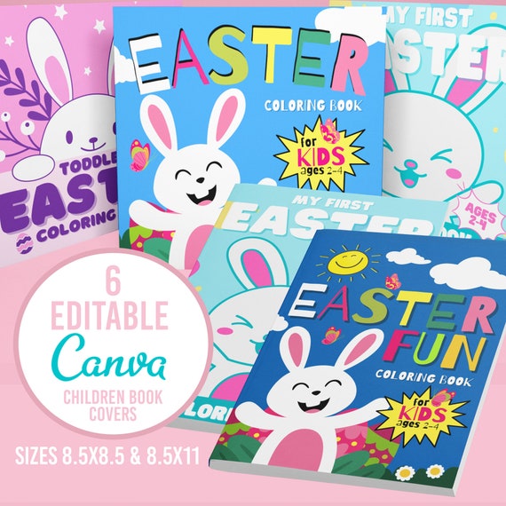 Easter Children Coloring Book Cover Editable Canva KDP Ready Template Book  Cover Printable 8.5x8.5 and 8.5x11 Set of 3 