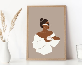 Black Girl Art, African Woman Wall Art, Black Woman Poster, African American Art, Modern Mid Century Art, Boho Wall Decor