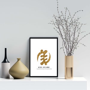 Gold Gye-nyame Adinkra symbol, Adinkra wall art, African wall art, digital print, art print, African decor, African print, kente print