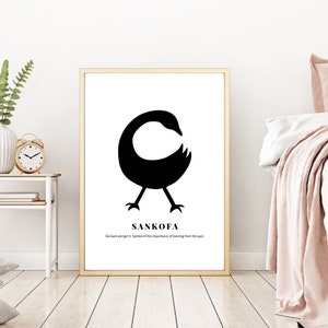 Black Sankofa Adinkra symbol, Adinkra wall art, African wall art, digital print, art print, African decor, African print, kente print