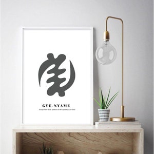 Grey Gye-Nyame Adinkra symbol, Adinkra wall art, African wall art, digital print, art print, African decor, African print, kente print