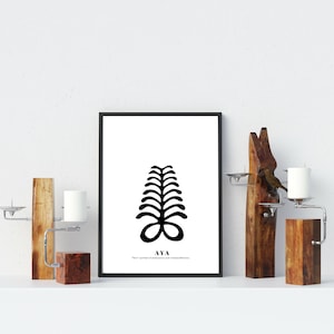Aya black, Adinkra symbol,, African wall art, digital print, art print, African decor, African print, kente print