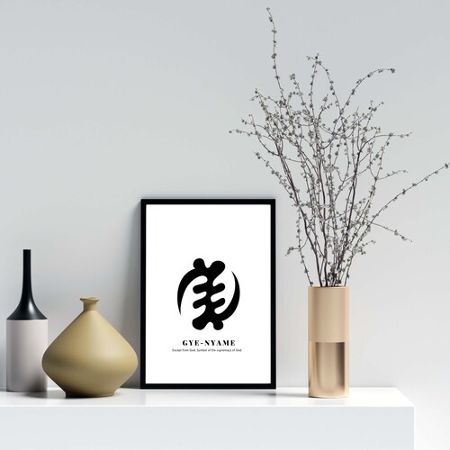Black Gye-Nyame Adinkra symbol, Adinkra wall art, African wall art, digital print, art print, African decor, African print, kente print