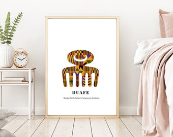 Symbol Kente Duafe Adinkra, sztuka ścienna Adinkra, afrykańska sztuka ścienna, wydruk cyfrowy, wydruk artystyczny, afrykański wystrój, afrykański wydruk, wydruk kente