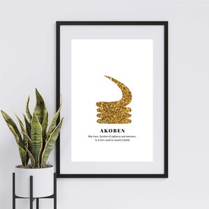 GOLD Akoben Adinkra symbol, Adinkra wall art, symbols, African wall art, digital print, art print, African decor, African print, kente print