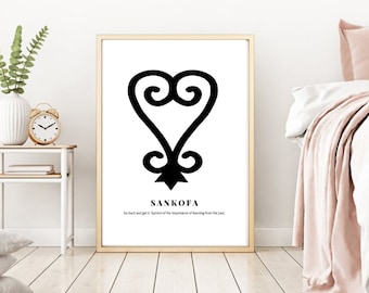 Czarny Sankofa, symbol Adinkra, afrykańska sztuka ścienna, wydruk cyfrowy, wydruk artystyczny, afrykański wystrój, afrykański wydruk, wydruk kente