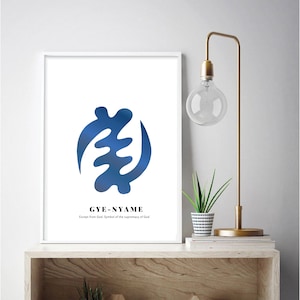 Indigo Gye-Nyame Adinkra symbol, Adinkra wall art, African wall art, digital print, art print, African decor, African print, kente print