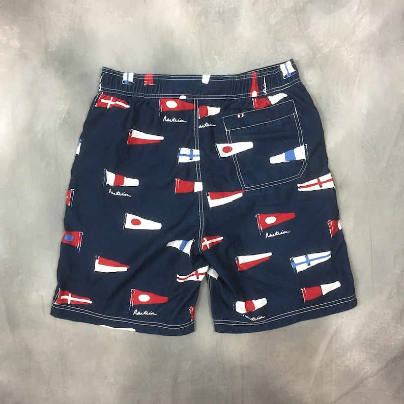 90s Nautica Boardshort Flag All Over Print Short Pants90s Nautica Navy Blue Shorts90s Nutica ClothingShort Pants