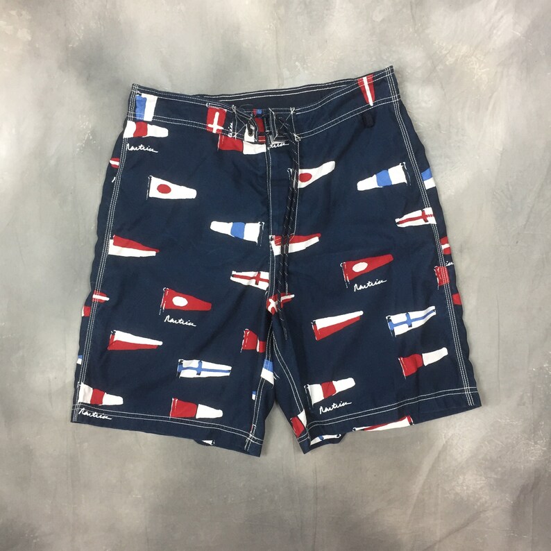 90s Nautica Boardshort Flag All Over Print Short Pants90s Nautica Navy Blue Shorts90s Nutica ClothingShort Pants