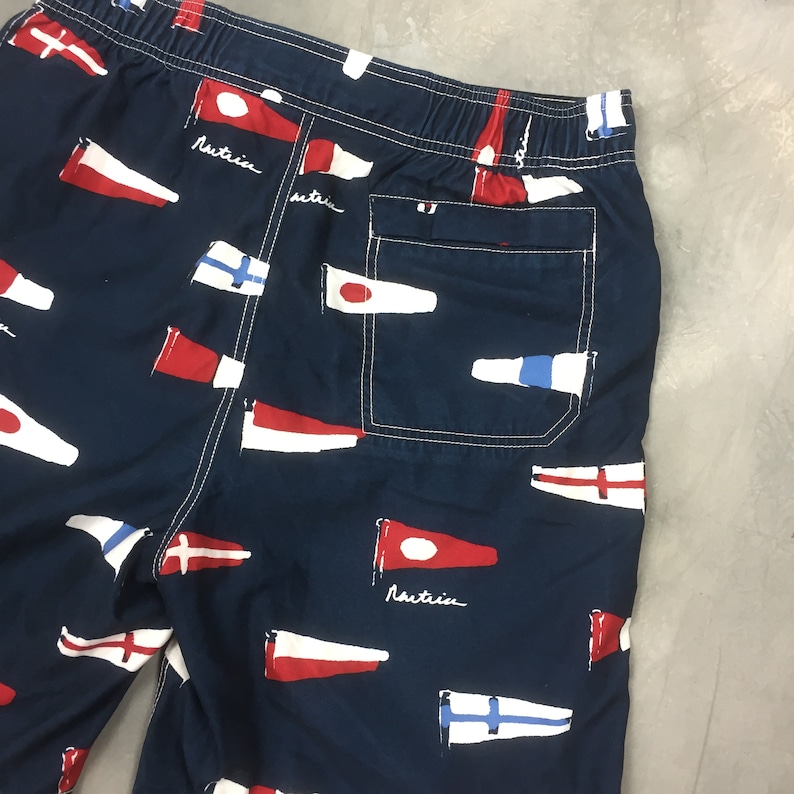90s Nautica Boardshort Flag All Over Print Short Pants90s Nautica Navy Blue Shorts90s Nutica ClothingShort Pants