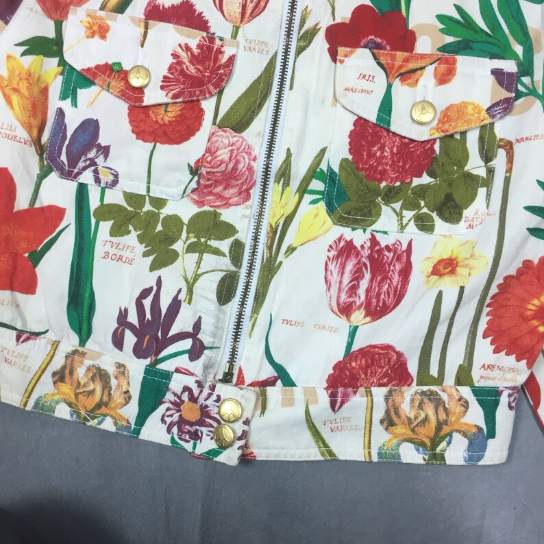 80s 90s RARE Moschino Jacket Whimsical Floral Print Moschino Jeans Jacket90s Moschino Peace Multicolor Flowers Motif Made in Italy Jacket