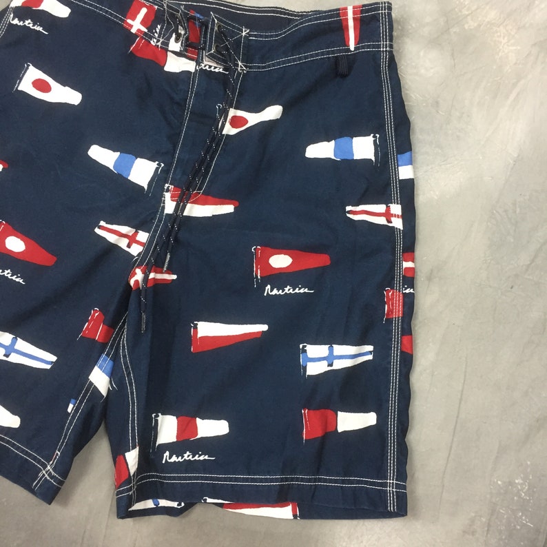 90s Nautica Boardshort Flag All Over Print Short Pants90s Nautica Navy Blue Shorts90s Nutica ClothingShort Pants