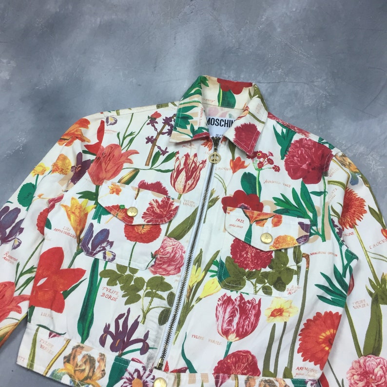 80s 90s RARE Moschino Jacket Whimsical Floral Print Moschino Jeans Jacket90s Moschino Peace Multicolor Flowers Motif Made in Italy Jacket
