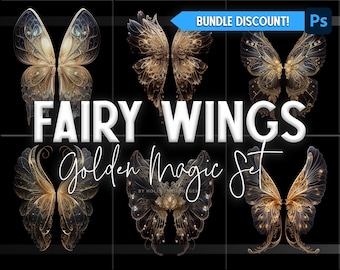 Feenflügel Overlays (Golden Magic Set) - Digitale Overlays für zusammengesetzte Fotografie