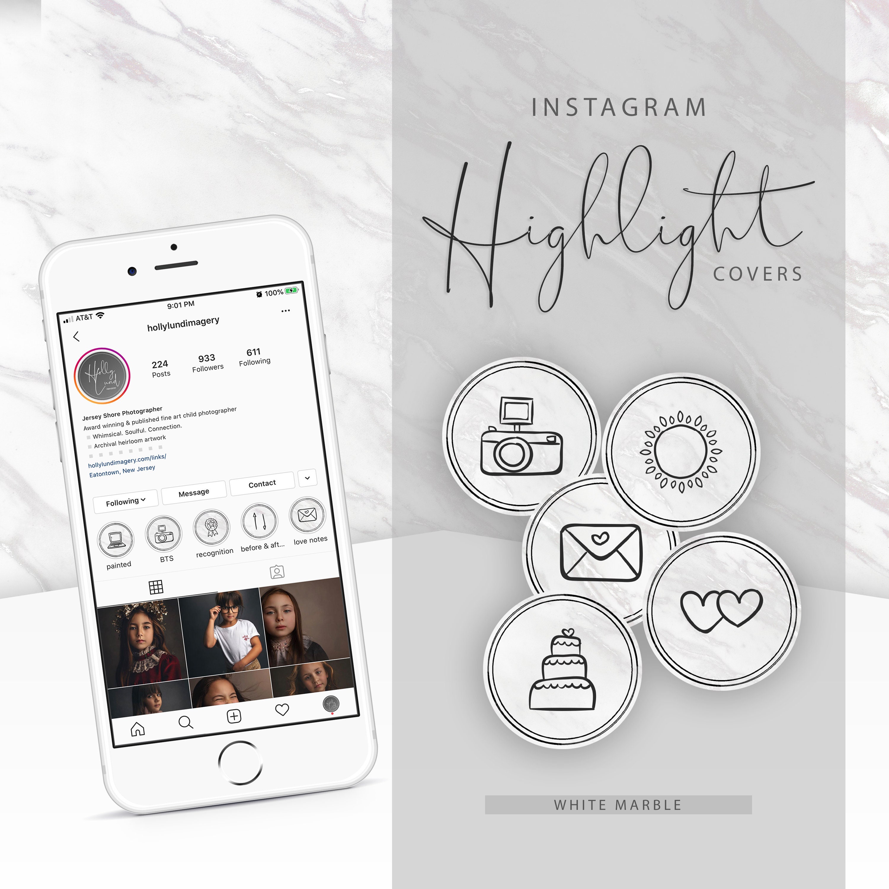 Instagram Highlight Covers for Photographers White Marble | Etsy