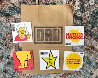 Paquete de pegatinas de vinilo "Unhinged" (5 divertidas pegatinas de 7,6 x 7,6 cm)