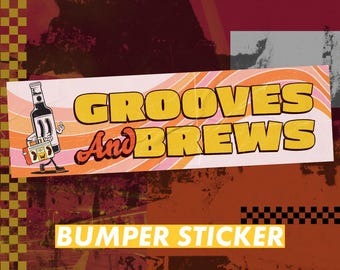 Pegatina o imán de vinilo Grooves and Brews - Grande 10 x 3 pulgadas