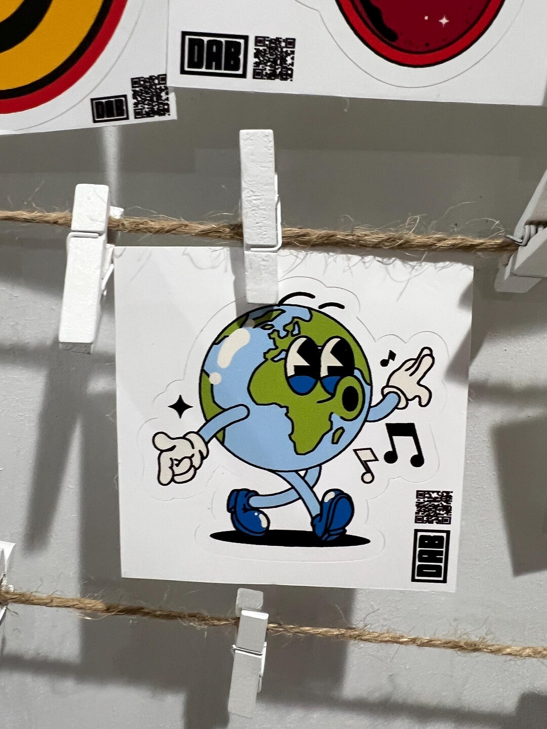 Walking Earth Sticker, Retro Rubber Hose Cartoon Die Cut Decal, Happy ...