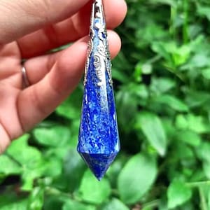 Lapis lazuli pendulums/Natural Lapis lazuli pendants/Silver or cooper color Pendants/Necklace/Meditation Pendulums 70mm/the chain is 200mm