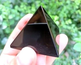 Black Obsidian Pyramid/Polished black crystal pyramid/healing energy and meditation obsidian decoration for Father/obsidian gift