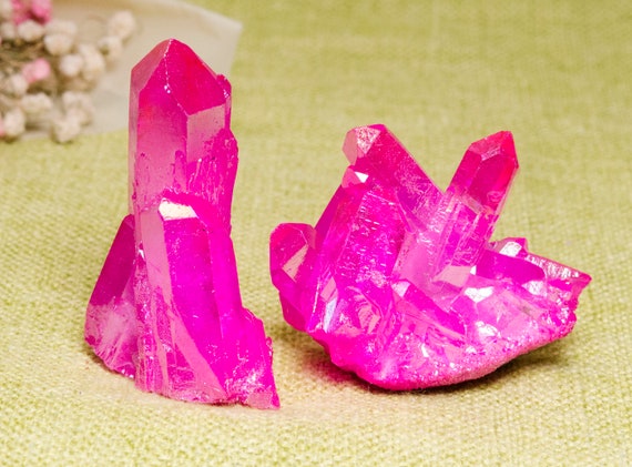 Aura Quartz Titanium Crystal/hot Pink Crystal Cluster