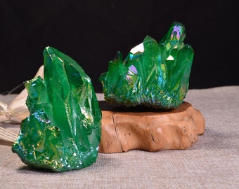 Deep Green Aura Quartz Titanium Crystal Raw Cluster electroplated Gemstone/Home Decor/Miners Specimen/Wholesale/electroplated cluster