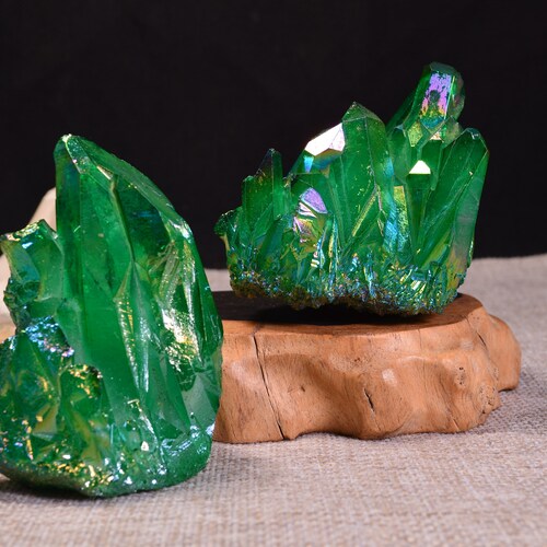 Deep Green Aura Quartz Titanium Crystal Raw Cluster - Etsy