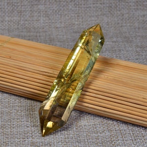 A Flawed Clear Citrine Tower of Excellent Quality,7 facets,Double Terminated Citrine Quartz Point,Natural Yellow Crystal,92mm,Wealth Crystal
