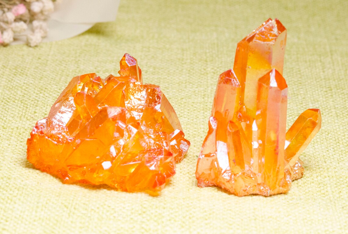 Orange Aura Quartz Titanium Crystal Raw Crystal Cluster Etsy