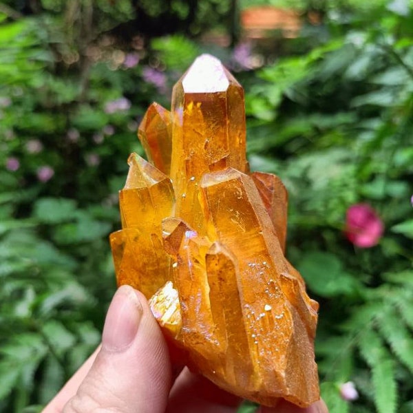 Orange Aura Quartz Titanium Crystal Raw Crystal Cluster/Home Decor/Miners Specimen/Electroplated Natural Crystals/Crystal Ornaments/Birthday