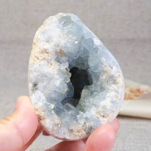 331g blue celestite egg/Natural celestite geode/celestite specimen/decoration/crystal ornaments/free wood base in the photo/41*57*81mm