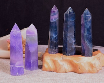 Torre de fluorita / punto de fluorita / punto de fluorita pulido / torre de piedra preciosa natural / fabricación de joyas / tamaño aprox. 30 ~ 100 mm /