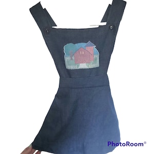 Vintage 1970s Girls Size 7 Denim Jumper Dress Super CUTE!