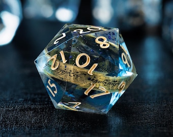 Magic Fantasy Dice, Handmade Epoxy Resin Dice, Blue Gold Sharp Edges Dice, D&D Dice Set, Role Playing Game Dice, TTRPG Set of Dice
