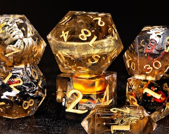 Magic Dice, Handmade Dice, Dice Set, DND Dice, Blue Gold Sharp Edges Dice, D&D Dice Set, Role Playing Game Dice, TTRPG Set of Dice