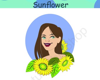 sunflower digital asian woman svg Sunflower SVG flower SVG european asian girl blm SVG cricut