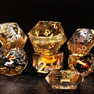 Magic Dice, Handmade Dice, Dice Set, DND Dice, Blue Gold Sharp Edges Dice, D&D Dice Set, Role Playing Game Dice, TTRPG Set of Dice