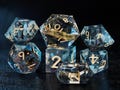 Handmade Epoxy Resin Dice, Magic Fantasy Dice, Blue Gold Sharp Edges Dice, D&D Dice Set, Role Playing Game Dice, TTRPG Set of Dice product logo