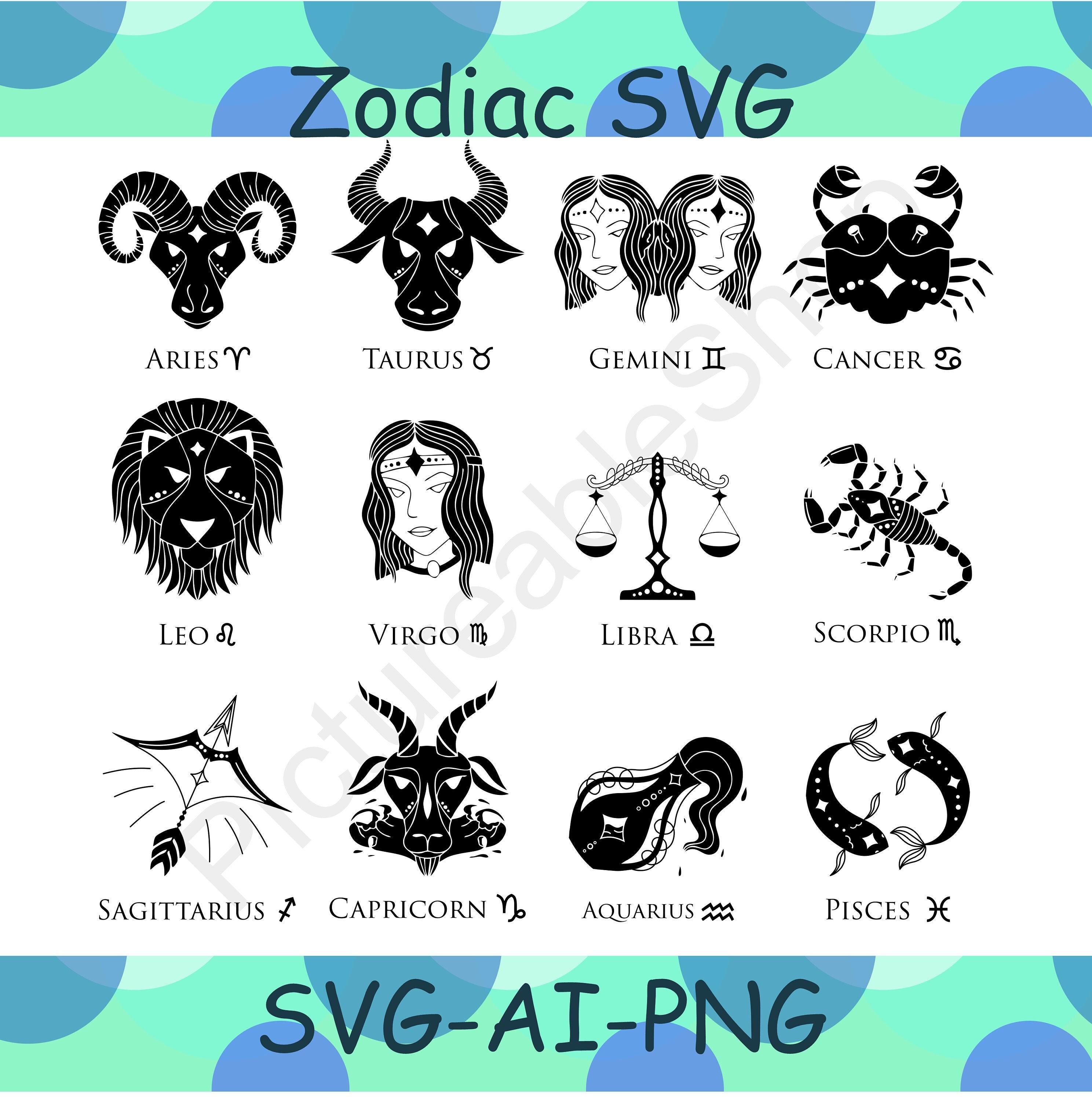 Zodiac Svg Aries Leo Taurus Virgo Gemini Libra Cancer - Etsy