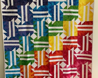 Handmade Throw Size Quilt, Baby Quilt, Batik quilt, Lap quilt, Baby Boy or Baby Girl, LBGTQ, Bright colors quilt