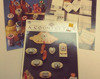 Lot of 3 Cross stitch leaflets: Jars, Towels, Country Shapes