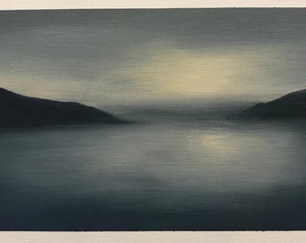 Last light on the loch.  Oil on paper inspired by fading sunlight on Loch Earn, Perthshire.