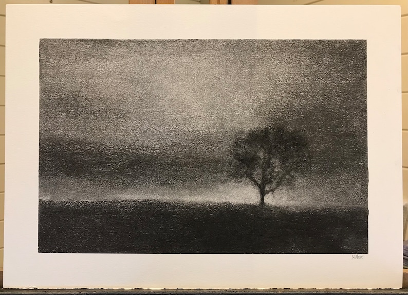 One tree hill. Original charcoal drawing inspired by a favourite tree near my home in Perthshire. zdjęcie 2