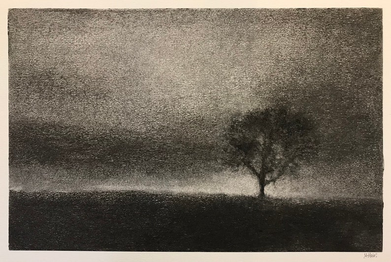 One tree hill. Original charcoal drawing inspired by a favourite tree near my home in Perthshire. zdjęcie 1