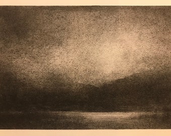 After the rain.  Original charcoal drawing inspired by the ever changing light on a Scottish loch.