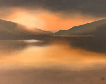 Sunset song, Loch Tay.  Oil on canvas board. 12” x 16”.