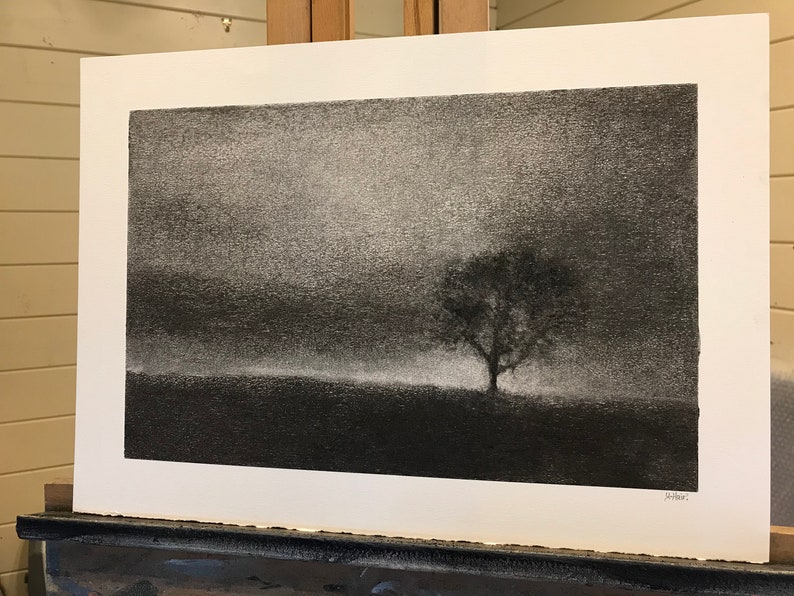 One tree hill. Original charcoal drawing inspired by a favourite tree near my home in Perthshire. zdjęcie 6